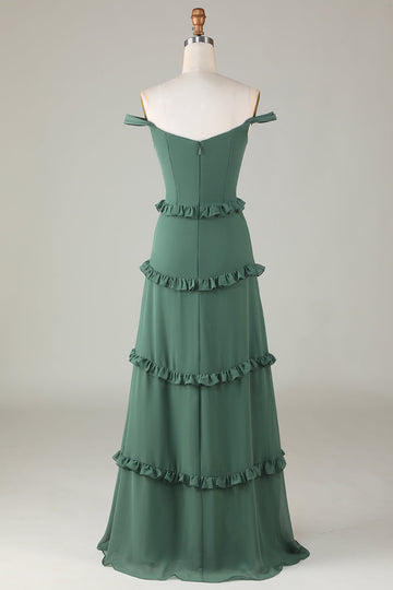 Eucalipto del hombro Corsé Vestido de dama de honor largo